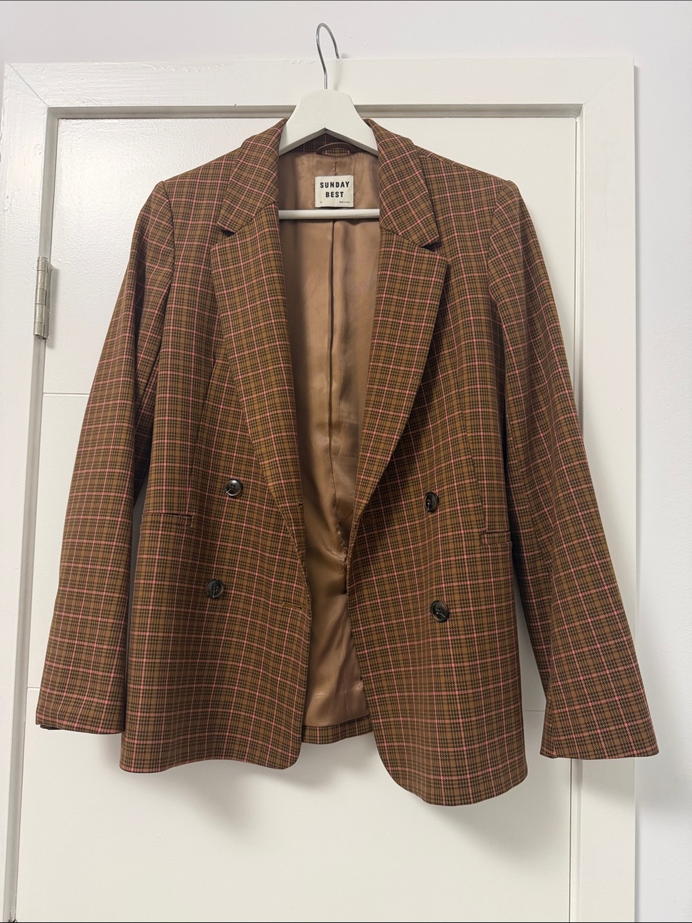 Sunday Best Brown Plaid Double-Breasted Blazer